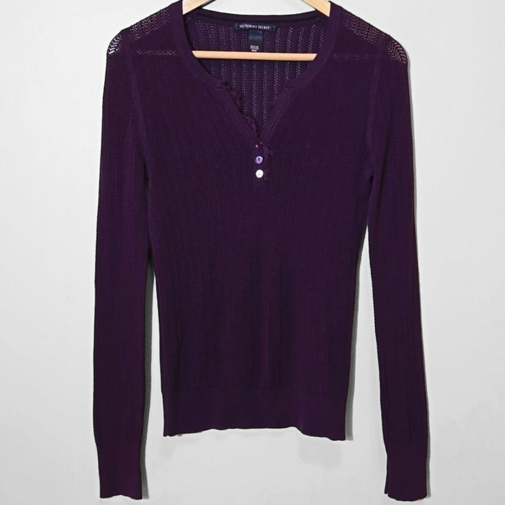 Victoria's Secret Purple Open Knit Henley Top Whimsy Twee Y2K‎